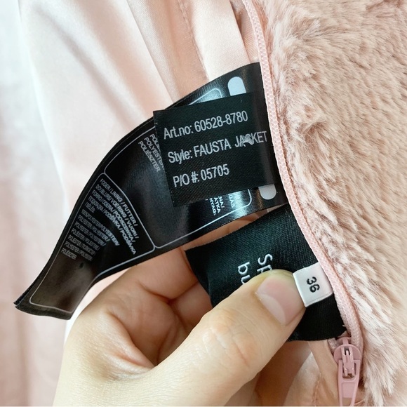 STAND STUDIO Fausta Jacket Faux Fur Colorblock Double Breasted Waist Tie M - Picture 14 of 16